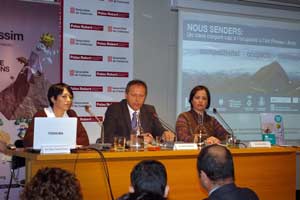 Presentaci�n de Piren�ssim a cargo de Maria Teresa Rivero, Vicepresidenta tercera del Consell Comarcal del Pallars Sobir� i Representat territorial de l�Alt Pirineu i Val d�Aran al Senado, Ramon Moliner, Presidente del Consell Comarcal de la Cerdanya y Anna D�az, Consellera de Turisme, Comer� i Consum del Conselh Generau d�Aran